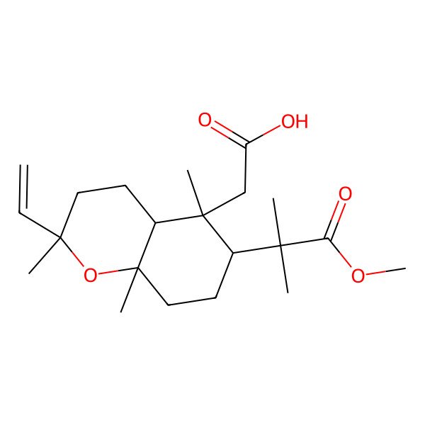 2D Structure of 2-[(2R,4aS,5R,6S,8aS)-2-ethenyl-6-(1-methoxy-2-methyl-1-oxopropan-2-yl)-2,5,8a-trimethyl-3,4,4a,6,7,8-hexahydrochromen-5-yl]acetic acid