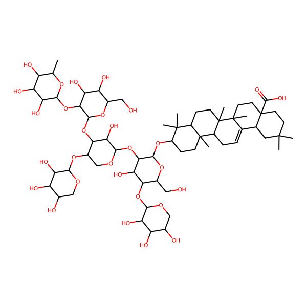 2D Structure of 10-[3-[4-[4,5-Dihydroxy-6-(hydroxymethyl)-3-(3,4,5-trihydroxy-6-methyloxan-2-yl)oxyoxan-2-yl]oxy-3-hydroxy-5-(3,4,5-trihydroxyoxan-2-yl)oxyoxan-2-yl]oxy-4-hydroxy-6-(hydroxymethyl)-5-(3,4,5-trihydroxyoxan-2-yl)oxyoxan-2-yl]oxy-2,2,6a,6b,9,9,12a-heptamethyl-1,3,4,5,6,6a,7,8,8a,10,11,12,13,14b-tetradecahydropicene-4a-carboxylic acid