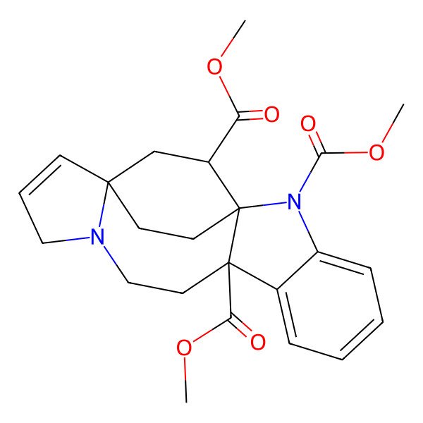 2D Structure of trimethyl (1S,9R,16S,18R)-2,12-diazapentacyclo[14.2.2.01,9.03,8.012,16]icosa-3,5,7,14-tetraene-2,9,18-tricarboxylate