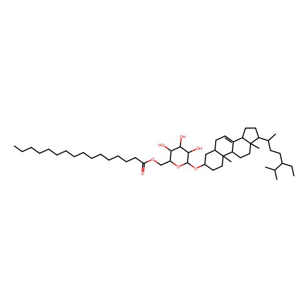 2D Structure of [6-[[17-(5-ethyl-6-methylheptan-2-yl)-10,13-dimethyl-2,3,4,5,6,9,11,12,14,15,16,17-dodecahydro-1H-cyclopenta[a]phenanthren-3-yl]oxy]-3,4,5-trihydroxyoxan-2-yl]methyl hexadecanoate