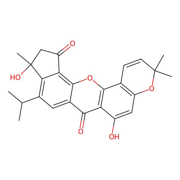 2D Structure of 7,14-Dihydroxy-7,18,18-trimethyl-9-propan-2-yl-2,17-dioxapentacyclo[11.8.0.03,11.04,8.016,21]henicosa-1(13),3,8,10,14,16(21),19-heptaene-5,12-dione