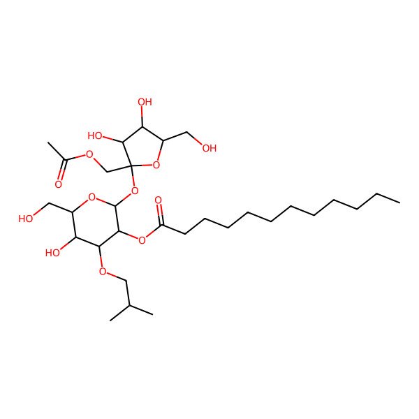 2D Structure of [2-[2-(Acetyloxymethyl)-3,4-dihydroxy-5-(hydroxymethyl)oxolan-2-yl]oxy-5-hydroxy-6-(hydroxymethyl)-4-(2-methylpropoxy)oxan-3-yl] dodecanoate