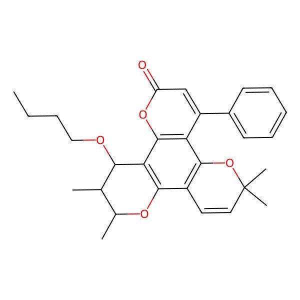2D Structure of (16R,17S,18R)-18-butoxy-10,10,16,17-tetramethyl-6-phenyl-3,9,15-trioxatetracyclo[12.4.0.02,7.08,13]octadeca-1(14),2(7),5,8(13),11-pentaen-4-one