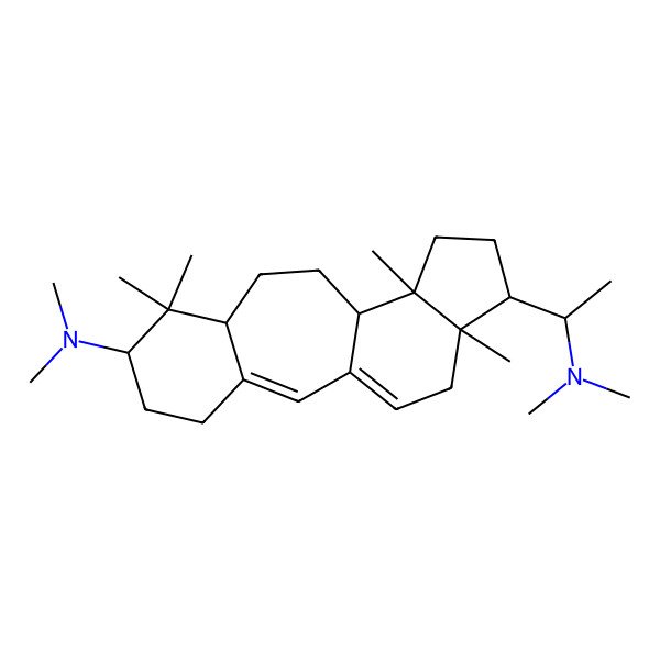 2D Structure of 3-(1-(Dimethylamino)ethyl)-N,N,3a,10,10,12b-hexamethyl-1,2,3,3a,4,7,8,9,10,10a,11,12,12a,12b-tetradecahydrobenzo(4,5)cyclohepta(1,2-e)inden-9-amine