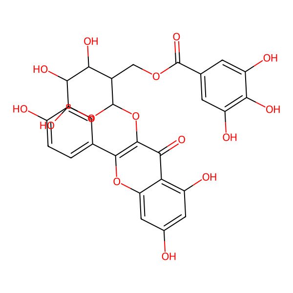 2D Structure of [(2S,3R,4R,5S,6S)-2-[5,7-dihydroxy-2-(4-hydroxyphenyl)-4-oxochromen-3-yl]oxy-4,5,6-trihydroxyoxan-3-yl]methyl 3,4,5-trihydroxybenzoate