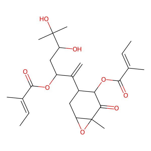 2D Structure of [4-[5,6-Dihydroxy-6-methyl-3-(2-methylbut-2-enoyloxy)hept-1-en-2-yl]-1-methyl-2-oxo-7-oxabicyclo[4.1.0]heptan-3-yl] 2-methylbut-2-enoate