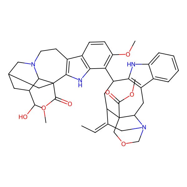 2D Structure of methyl (3S,4S,10Z,11S,13S)-10-ethylidene-13-[(1S,15R,17S,18S)-17-[(1S)-1-hydroxyethyl]-6-methoxy-1-methoxycarbonyl-3,13-diazapentacyclo[13.3.1.02,10.04,9.013,18]nonadeca-2(10),4(9),5,7-tetraen-5-yl]-6-oxa-8,15-diazapentacyclo[12.7.0.03,8.04,11.016,21]henicosa-1(14),16,18,20-tetraene-4-carboxylate