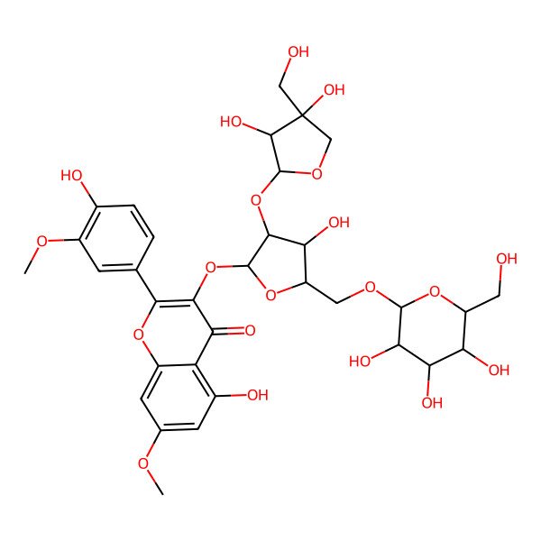 2D Structure of 3-[3-[3,4-Dihydroxy-4-(hydroxymethyl)oxolan-2-yl]oxy-4-hydroxy-5-[[3,4,5-trihydroxy-6-(hydroxymethyl)oxan-2-yl]oxymethyl]oxolan-2-yl]oxy-5-hydroxy-2-(4-hydroxy-3-methoxyphenyl)-7-methoxychromen-4-one