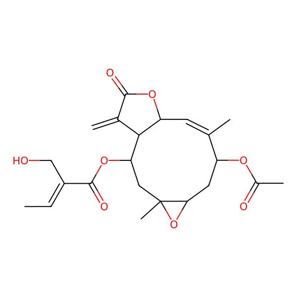 2D Structure of [(1R,2R,4R,6S,8S,9Z,11S)-8-acetyloxy-4,9-dimethyl-14-methylidene-13-oxo-5,12-dioxatricyclo[9.3.0.04,6]tetradec-9-en-2-yl] (E)-2-(hydroxymethyl)but-2-enoate