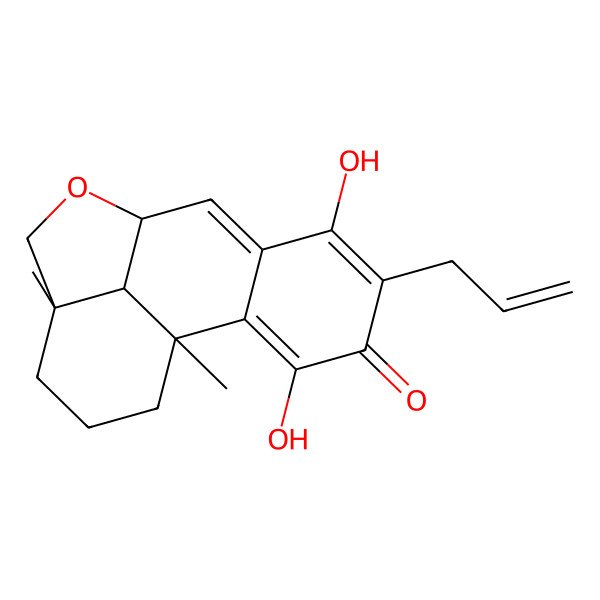 2D Structure of 3,6-Dihydroxy-1,12-dimethyl-5-prop-2-enyl-10-oxatetracyclo[7.6.1.02,7.012,16]hexadeca-2,5,7-trien-4-one