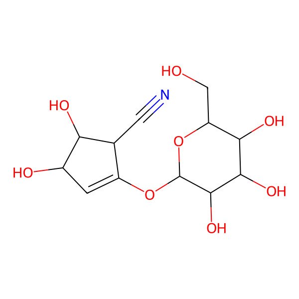 2D Structure of (1S,4S,5S)-4,5-dihydroxy-2-[(2S,3R,4S,5R,6R)-3,4,5-trihydroxy-6-(hydroxymethyl)oxan-2-yl]oxycyclopent-2-ene-1-carbonitrile