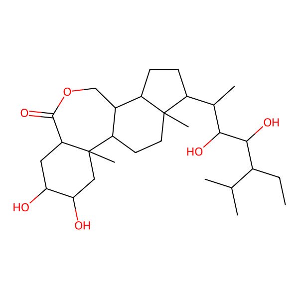 2D Structure of (1R,2R,7R,11R,12S,16S)-15-(5-ethyl-3,4-dihydroxy-6-methylheptan-2-yl)-4,5-dihydroxy-2,16-dimethyl-9-oxatetracyclo[9.7.0.02,7.012,16]octadecan-8-one
