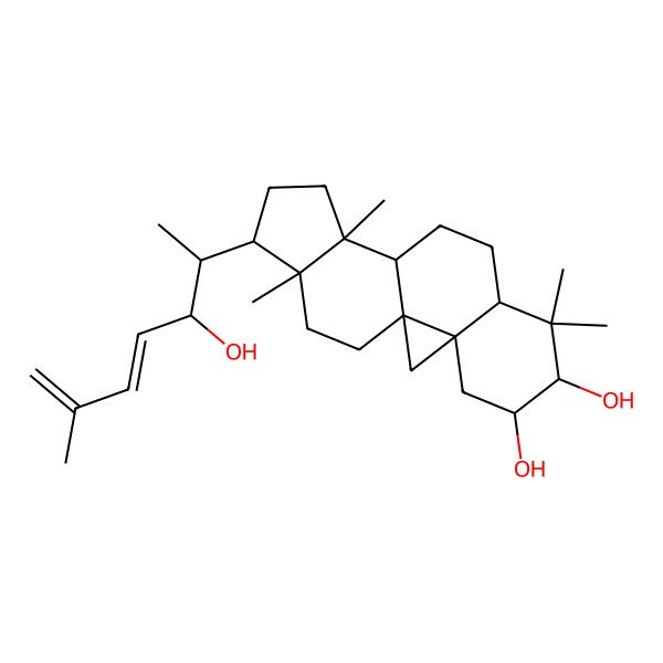 2D Structure of 15-(3-Hydroxy-6-methylhepta-4,6-dien-2-yl)-7,7,12,16-tetramethylpentacyclo[9.7.0.01,3.03,8.012,16]octadecane-5,6-diol