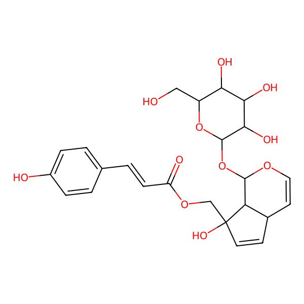 2D Structure of [(1S,4aR,7R,7aS)-7-hydroxy-1-[(2S,3R,4S,5S,6R)-3,4,5-trihydroxy-6-(hydroxymethyl)oxan-2-yl]oxy-4a,7a-dihydro-1H-cyclopenta[c]pyran-7-yl]methyl (E)-3-(4-hydroxyphenyl)prop-2-enoate
