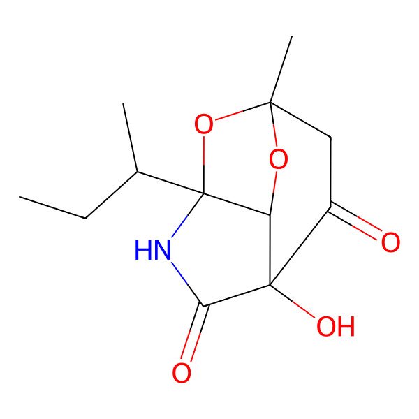 2D Structure of (1S,4R,7S,8S)-7-[(2R)-butan-2-yl]-4-hydroxy-1-methyl-9,10-dioxa-6-azatricyclo[5.2.1.04,8]decane-3,5-dione