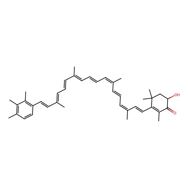 2D Structure of (6S)-6-hydroxy-2,4,4-trimethyl-3-[(1E,3E,5E,7E,9E,11E,13E,15E,17E)-3,7,12,16-tetramethyl-18-(2,3,4-trimethylphenyl)octadeca-1,3,5,7,9,11,13,15,17-nonaenyl]cyclohex-2-en-1-one