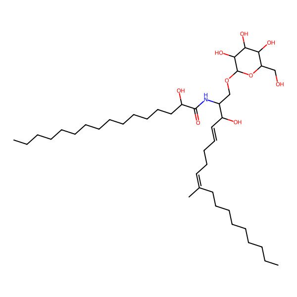 2D Structure of (2R)-2-hydroxy-N-[(2R,3S,4E,8E)-3-hydroxy-9-methyl-1-[(2R,3R,4S,5S,6R)-3,4,5-trihydroxy-6-(hydroxymethyl)oxan-2-yl]oxyoctadeca-4,8-dien-2-yl]hexadecanamide