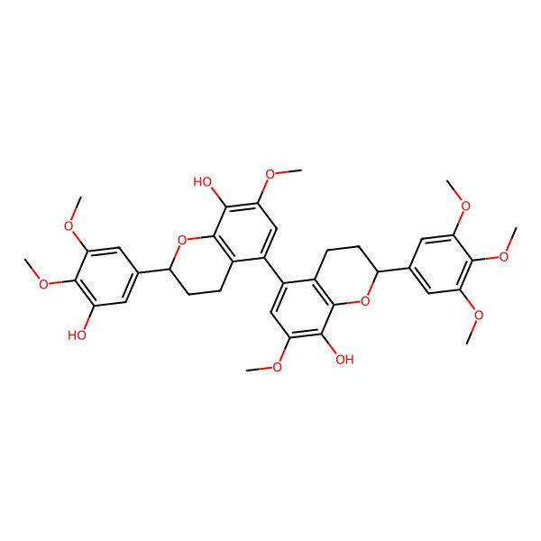 2D Structure of (2S)-2-(3-hydroxy-4,5-dimethoxyphenyl)-5-[(2S)-8-hydroxy-7-methoxy-2-(3,4,5-trimethoxyphenyl)-3,4-dihydro-2H-chromen-5-yl]-7-methoxy-3,4-dihydro-2H-chromen-8-ol
