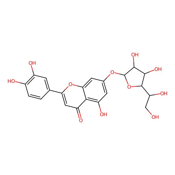 2D Structure of 7-[(2S,3R,4R,5R)-5-[(1R)-1,2-dihydroxyethyl]-3,4-dihydroxyoxolan-2-yl]oxy-2-(3,4-dihydroxyphenyl)-5-hydroxychromen-4-one