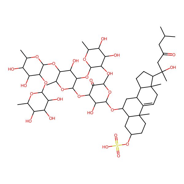 2D Structure of [(3S,5S,6S,8S,10S,13S,14S,17S)-6-[(2R,3R,4R,6R)-4-[(2S,3R,4S,5S,6R)-5-[(2S,3R,4S,5R,6R)-4,5-dihydroxy-6-methyl-3-[(2S,3R,4S,5R,6R)-3,4,5-trihydroxy-6-methyloxan-2-yl]oxyoxan-2-yl]oxy-4-hydroxy-6-methyl-3-[(2S,3R,4S,5S,6R)-3,4,5-trihydroxy-6-methyloxan-2-yl]oxyoxan-2-yl]oxy-3-hydroxy-6-methyl-5-oxooxan-2-yl]oxy-17-[(2S)-2-hydroxy-6-methyl-4-oxoheptan-2-yl]-10,13-dimethyl-2,3,4,5,6,7,8,12,14,15,16,17-dodecahydro-1H-cyclopenta[a]phenanthren-3-yl] hydrogen sulfate