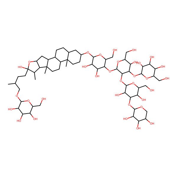 2D Structure of (2R,3R,4S,5R,6R)-2-[(2R)-4-[(1R,2S,4S,6R,7S,8R,9S,12S,13S,16S,18S)-16-[(2R,3R,4R,5S,6R)-5-[(2S,3R,4S,5R,6R)-3-[(2S,3R,4S,5R,6R)-3,5-dihydroxy-6-(hydroxymethyl)-4-[(2S,3R,4S,5R)-3,4,5-trihydroxyoxan-2-yl]oxyoxan-2-yl]oxy-5-hydroxy-6-(hydroxymethyl)-4-[(2S,3R,4S,5R,6R)-3,4,5-trihydroxy-6-(hydroxymethyl)oxan-2-yl]oxyoxan-2-yl]oxy-3,4-dihydroxy-6-(hydroxymethyl)oxan-2-yl]oxy-6-hydroxy-7,9,13-trimethyl-5-oxapentacyclo[10.8.0.02,9.04,8.013,18]icosan-6-yl]-2-methylbutoxy]-6-(hydroxymethyl)oxane-3,4,5-triol