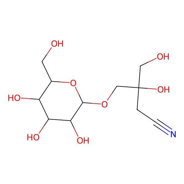 2D Structure of (3S)-3-hydroxy-3-(hydroxymethyl)-4-[(2R,3R,4S,5S,6R)-3,4,5-trihydroxy-6-(hydroxymethyl)oxan-2-yl]oxybutanenitrile