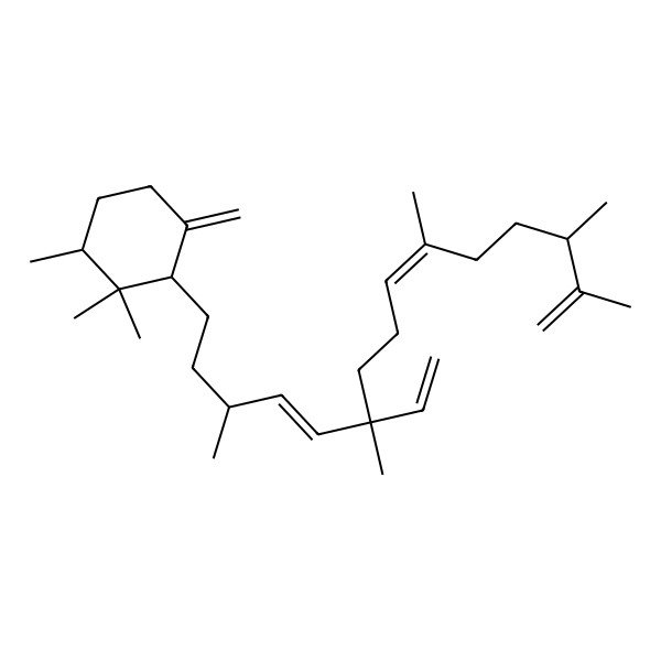 2D Structure of (2R,6S)-2-[(3R,4E,6S,9E,13S)-6-ethenyl-3,6,10,13,14-pentamethylpentadeca-4,9,14-trienyl]-1,1,6-trimethyl-3-methylidenecyclohexane