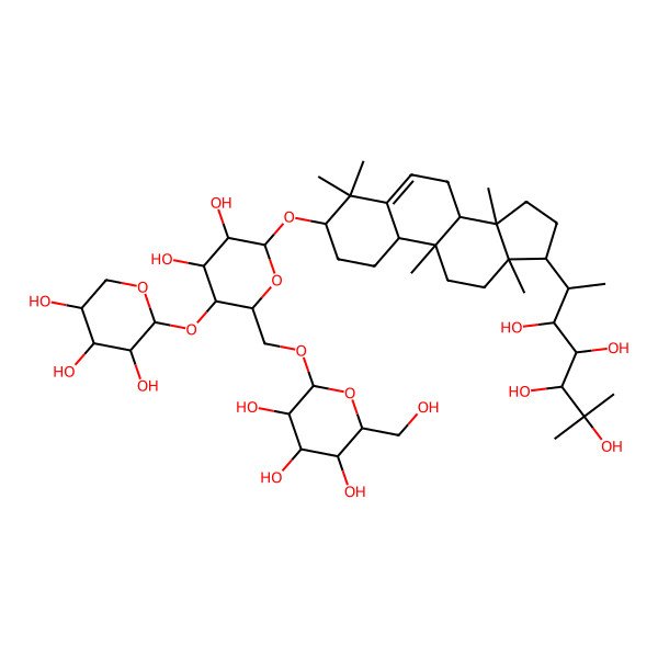 2D Structure of (3R,4R,5S,6S)-6-[(3S,8R,9R,10S,13R,14S,17R)-3-[(2R,3R,4R,5S,6R)-3,4-dihydroxy-6-[[(2R,3R,4S,5S,6R)-3,4,5-trihydroxy-6-(hydroxymethyl)oxan-2-yl]oxymethyl]-5-[(2S,3R,4S,5R)-3,4,5-trihydroxyoxan-2-yl]oxyoxan-2-yl]oxy-4,4,9,13,14-pentamethyl-2,3,7,8,10,11,12,15,16,17-decahydro-1H-cyclopenta[a]phenanthren-17-yl]-2-methylheptane-2,3,4,5-tetrol