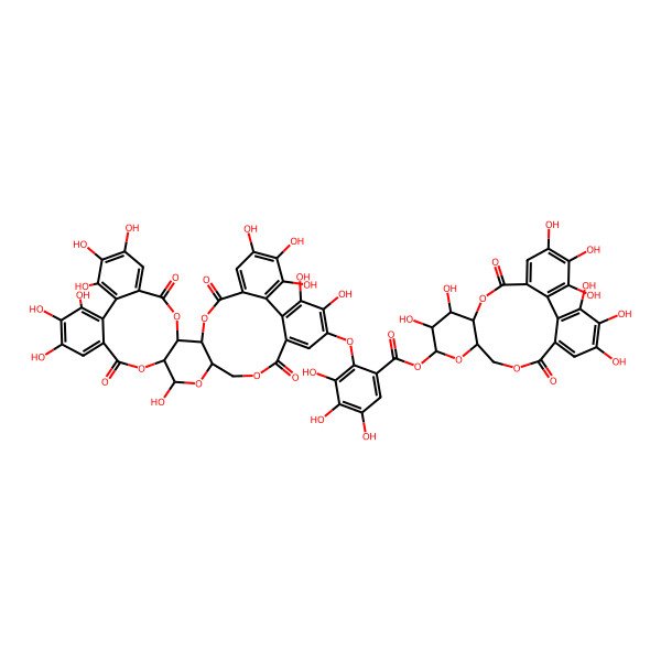 2D Structure of [(10S,11R,12R,13S,15R)-3,4,5,11,12,21,22,23-octahydroxy-8,18-dioxo-9,14,17-trioxatetracyclo[17.4.0.02,7.010,15]tricosa-1(23),2,4,6,19,21-hexaen-13-yl] 2-[[(1R,2S,19R,22R)-7,8,9,12,13,14,20,29,30,33,34,35-dodecahydroxy-4,17,25,38-tetraoxo-3,18,21,24,39-pentaoxaheptacyclo[20.17.0.02,19.05,10.011,16.026,31.032,37]nonatriaconta-5,7,9,11,13,15,26,28,30,32,34,36-dodecaen-28-yl]oxy]-3,4,5-trihydroxybenzoate