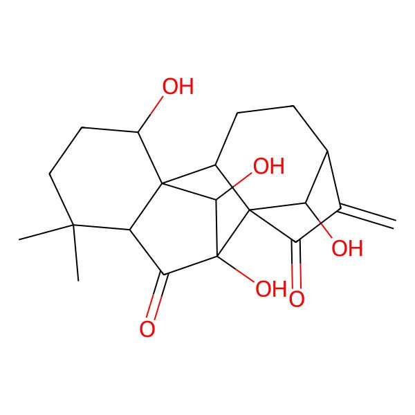 2D Structure of 9,15,16,17-Tetrahydroxy-12,12-dimethyl-6-methylidenepentacyclo[7.6.1.15,8.01,11.02,8]heptadecane-7,10-dione