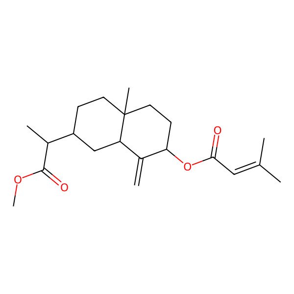 2D Structure of [7-(1-Methoxy-1-oxopropan-2-yl)-4a-methyl-1-methylidene-2,3,4,5,6,7,8,8a-octahydronaphthalen-2-yl] 3-methylbut-2-enoate