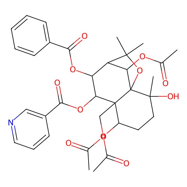 2D Structure of [5,12-Diacetyloxy-6-(acetyloxymethyl)-8-benzoyloxy-2-hydroxy-2,10,10-trimethyl-11-oxatricyclo[7.2.1.01,6]dodecan-7-yl] pyridine-3-carboxylate