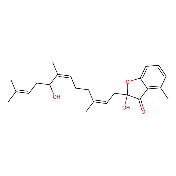 2D Structure of (2S)-2-hydroxy-2-[(2E,6E,8S)-8-hydroxy-3,7,11-trimethyldodeca-2,6,10-trienyl]-4-methyl-1-benzofuran-3-one