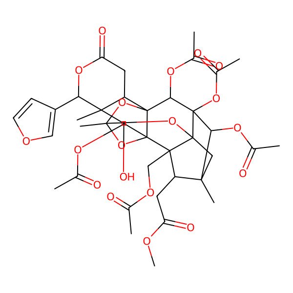 2D Structure of Methyl 2-[8,18,19,20-tetraacetyloxy-15-(acetyloxymethyl)-6-(furan-3-yl)-9-hydroxy-7,12,17-trimethyl-4-oxo-5,11,13,21-tetraoxaheptacyclo[10.8.1.114,17.01,10.02,7.010,15.014,19]docosan-16-yl]acetate