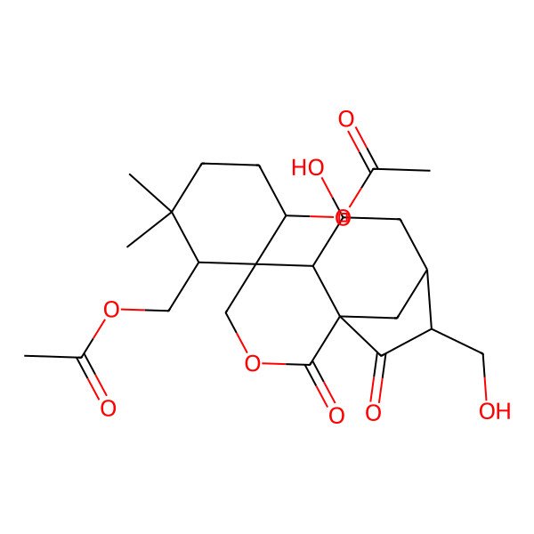 2D Structure of [(1S,1'R,3'S,5R,6S,7S,9S,10S)-3'-acetyloxy-7-hydroxy-10-(hydroxymethyl)-6',6'-dimethyl-2,11-dioxospiro[3-oxatricyclo[7.2.1.01,6]dodecane-5,2'-cyclohexane]-1'-yl]methyl acetate