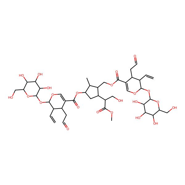 2D Structure of [3-[3-ethenyl-4-(2-oxoethyl)-2-[3,4,5-trihydroxy-6-(hydroxymethyl)oxan-2-yl]oxy-3,4-dihydro-2H-pyran-5-carbonyl]oxy-5-(3-hydroxy-1-methoxy-1-oxopropan-2-yl)-2-methylcyclopentyl]methyl 3-ethenyl-4-(2-oxoethyl)-2-[3,4,5-trihydroxy-6-(hydroxymethyl)oxan-2-yl]oxy-3,4-dihydro-2H-pyran-5-carboxylate