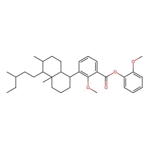 2D Structure of (2-methoxyphenyl) 3-[4a,6-dimethyl-5-(3-methylpentyl)-2,3,4,5,6,7,8,8a-octahydro-1H-naphthalen-1-yl]-2-methoxybenzoate