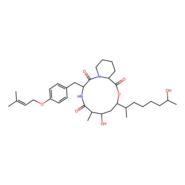 2D Structure of (3S,12S)-7-hydroxy-9-(7-hydroxyoctan-2-yl)-6-methyl-3-[[4-(3-methylbut-2-enoxy)phenyl]methyl]-10-oxa-1,4-diazabicyclo[10.4.0]hexadecane-2,5,11-trione