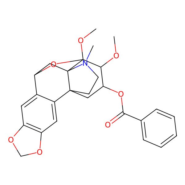 2D Structure of (14,15-Dimethoxy-20-methyl-5,7,21-trioxa-20-azahexacyclo[11.4.3.111,14.01,13.02,10.04,8]henicosa-2,4(8),9-trien-16-yl) benzoate