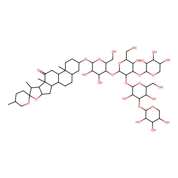 2D Structure of (1R,2S,4S,6R,7S,8R,9S,12S,13S,16S,18S)-16-[(2R,3R,4R,5R,6R)-5-[(2S,3R,4S,5R,6R)-3-[(2S,3R,4S,5R,6R)-3,5-dihydroxy-6-(hydroxymethyl)-4-[(2S,3R,4S,5R)-3,4,5-trihydroxyoxan-2-yl]oxyoxan-2-yl]oxy-5-hydroxy-6-(hydroxymethyl)-4-[(2S,3R,4S,5R)-3,4,5-trihydroxyoxan-2-yl]oxyoxan-2-yl]oxy-3,4-dihydroxy-6-(hydroxymethyl)oxan-2-yl]oxy-5',7,9,13-tetramethylspiro[5-oxapentacyclo[10.8.0.02,9.04,8.013,18]icosane-6,2'-oxane]-10-one