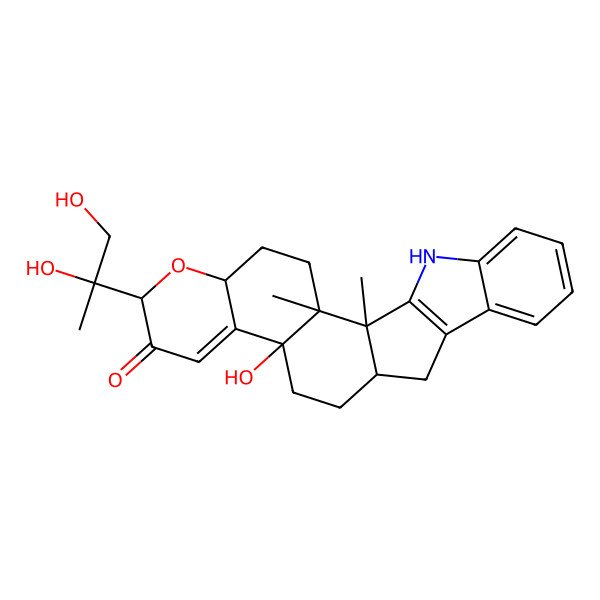 2D Structure of 7-(1,2-Dihydroxypropan-2-yl)-11-hydroxy-1,2-dimethyl-6-oxa-23-azahexacyclo[12.10.0.02,11.05,10.016,24.017,22]tetracosa-9,16(24),17,19,21-pentaen-8-one