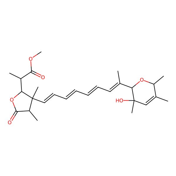 2D Structure of Methyl 2-[3-[8-(3-hydroxy-3,5,6-trimethyl-2,6-dihydropyran-2-yl)nona-1,3,5,7-tetraenyl]-3,4-dimethyl-5-oxooxolan-2-yl]propanoate