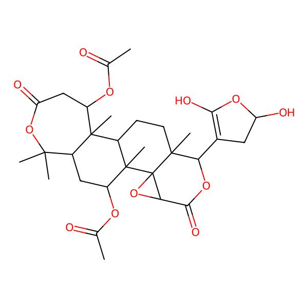 2D Structure of [13-Acetyloxy-7-(2,5-dihydroxy-2,3-dihydrofuran-4-yl)-1,8,12,17,17-pentamethyl-5,15-dioxo-3,6,16-trioxapentacyclo[9.9.0.02,4.02,8.012,18]icosan-20-yl] acetate