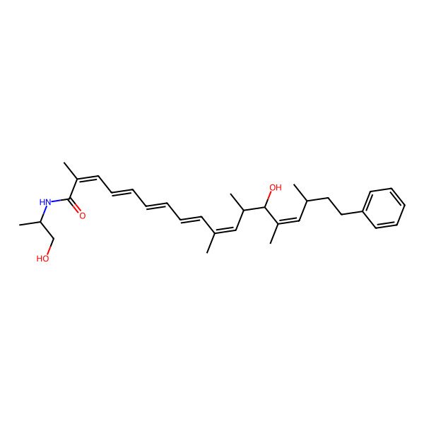 2D Structure of 13-hydroxy-N-(1-hydroxypropan-2-yl)-2,10,12,14,16-pentamethyl-18-phenyloctadeca-2,4,6,8,10,14-hexaenamide