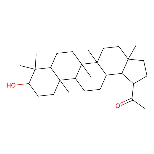 2D Structure of 1-(9-Hydroxy-3a,5a,5b,8,8,11a-hexamethyl-1,2,3,4,5,6,7,7a,9,10,11,11b,12,13,13a,13b-hexadecahydrocyclopenta[a]chrysen-1-yl)ethanone