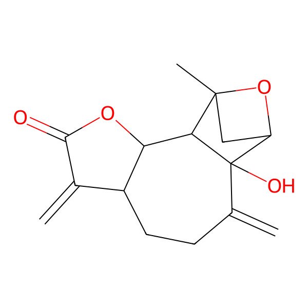 2D Structure of (3aS,6aR,7R,9S,9aR,9bR)-6a-hydroxy-9-methyl-3,6-bis(methylene)decahydro-7,9-epoxyazuleno[4,5-b]furan-2(3H)-one