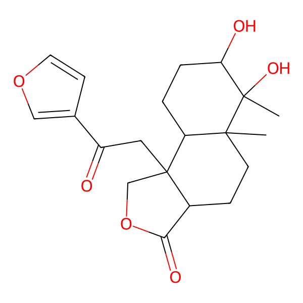 2D Structure of (3aS,5aS,6S,7S,9aS,9bR)-9b-[2-(furan-3-yl)-2-oxoethyl]-6,7-dihydroxy-5a,6-dimethyl-1,3a,4,5,7,8,9,9a-octahydrobenzo[e][2]benzofuran-3-one