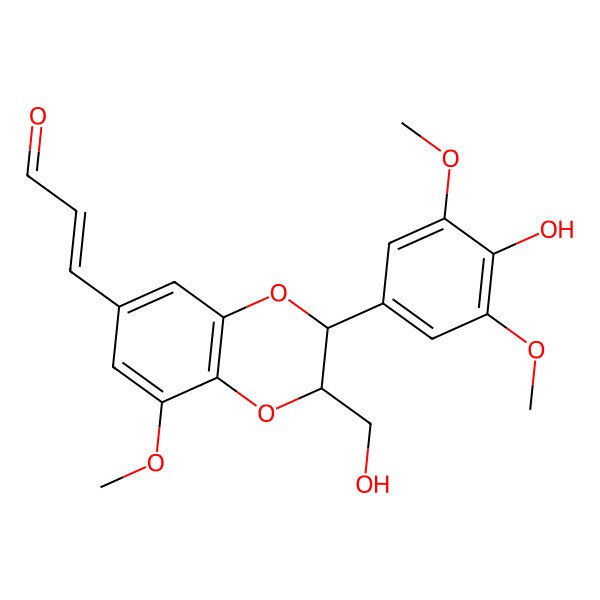 2D Structure of 3-[2-(4-Hydroxy-3,5-dimethoxyphenyl)-3-(hydroxymethyl)-5-methoxy-2,3-dihydro-1,4-benzodioxin-7-yl]prop-2-enal