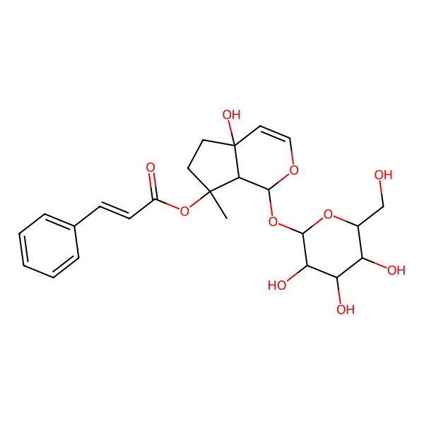 2D Structure of [(1R,4aR,7R,7aR)-4a-hydroxy-7-methyl-1-[(2R,3R,4R,5R,6R)-3,4,5-trihydroxy-6-(hydroxymethyl)oxan-2-yl]oxy-1,5,6,7a-tetrahydrocyclopenta[c]pyran-7-yl] (E)-3-phenylprop-2-enoate