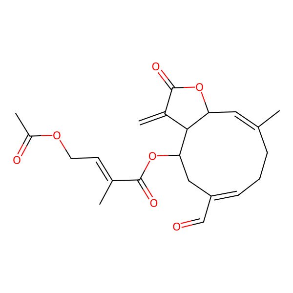 2D Structure of [(3aR,4R,6E,10E,11aR)-6-formyl-10-methyl-3-methylidene-2-oxo-3a,4,5,8,9,11a-hexahydrocyclodeca[b]furan-4-yl] (E)-4-acetyloxy-2-methylbut-2-enoate